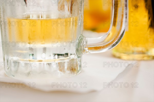 Close up of beer in glass.