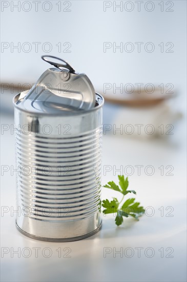 Close up of open food can.