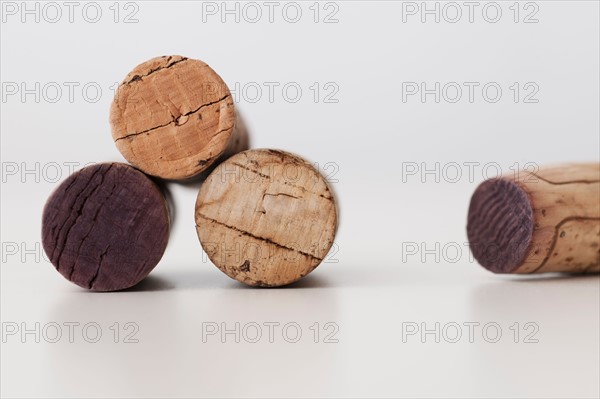 Wine corks on white background.