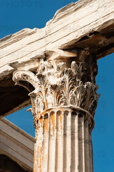 Greece, Athens, Corinthian column at Temple of Olympian Zeus.