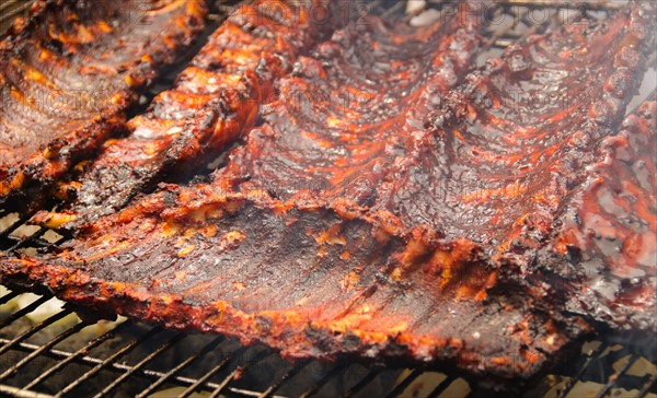 Spareribs on barbeque.