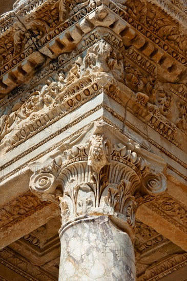 Turkey, Ephesus, Corinthian column on Library of Celsus.