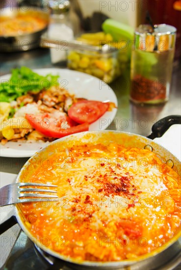 Turkey, Istanbul, Menemen eggdish.