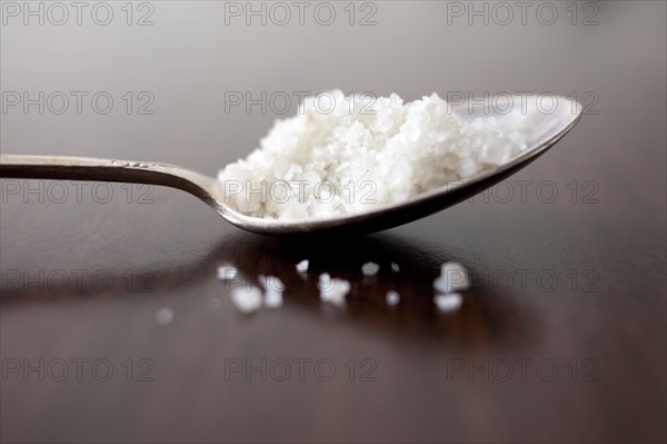 Close-up of sea salt on spoon. Photo : Winslow Productions