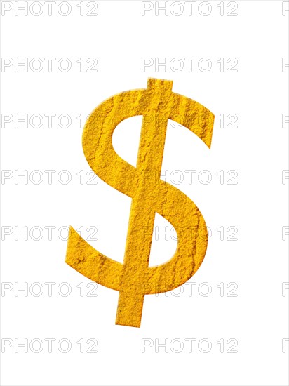 Studio shot of Chili Powder making US Dollar Sign on white background. Photo : David Arky