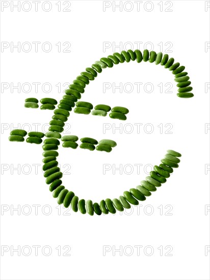 Studio shot of Euro Sign making Bean Seeds on white background. Photo : David Arky