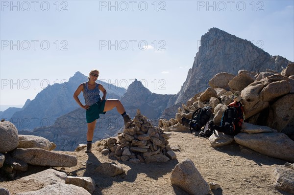 USA, California, Sequoia National Park, Five Lakes trail, Mid adult hiker posing. Photo: Noah Clayton