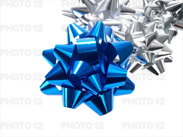 Studio shot of Blue and Silver Ribbon on white background. Photo: David Arky