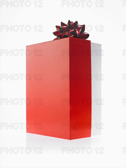 Studio shot of Red and Green Ribbon and Red Box on white background. Photo: David Arky