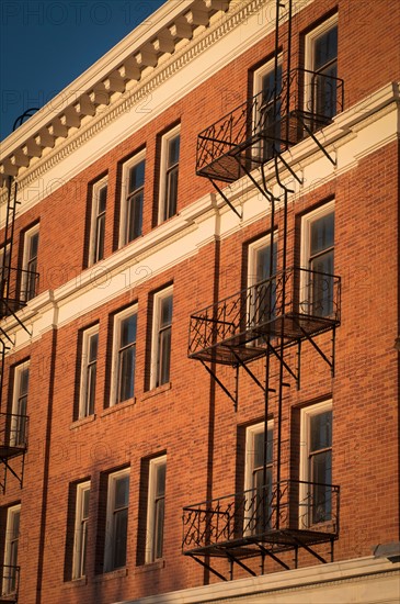 USA, Nevada, Goldfield, Building exterior with fire escapes. Photo : Gary J Weathers