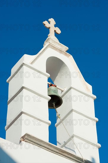 Greece, Cyclades Islands, Mykonos, Church bell tower.