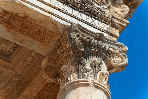 Turkey, Ephesus, Corinthian column on Library of Celsus.