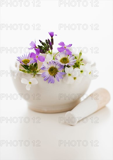 Herbal medicine with mortar and pestle.