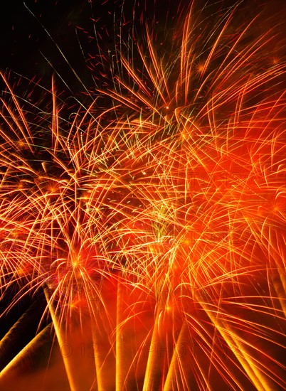 Fireworks explosion against night sky.