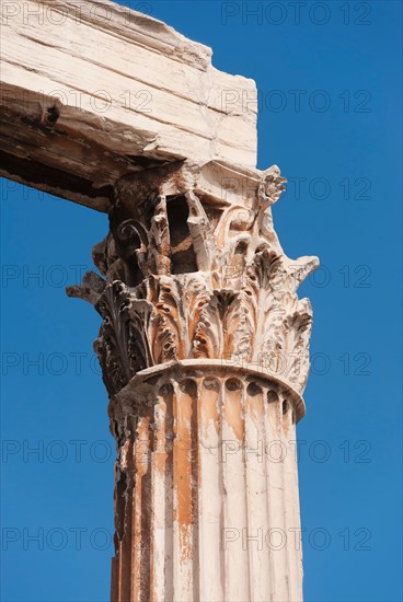 Greece, Athens, Corinthian column of Temple of Olympian Zeus.