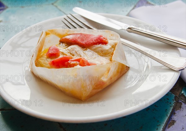 Turkey, Istanbul, Sea Bass cooked in parchment.