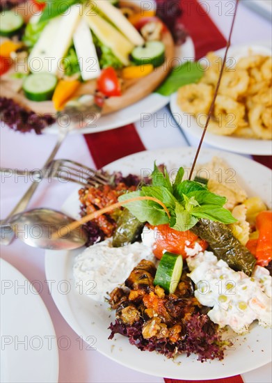 Turkey, Istanbul, Turkish meze appetizers.