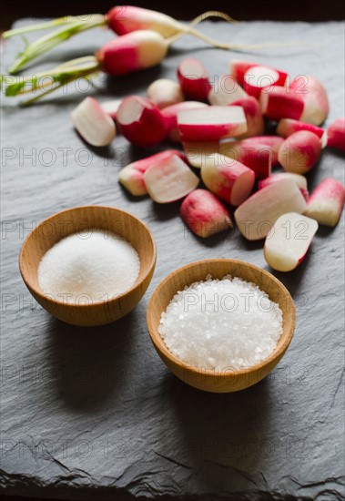 Fresh radishes with salt.