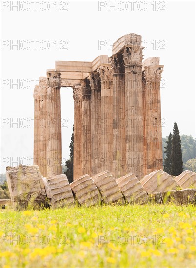 Greece, Athens, Corinthian columns of Temple of Olympian Zeus.