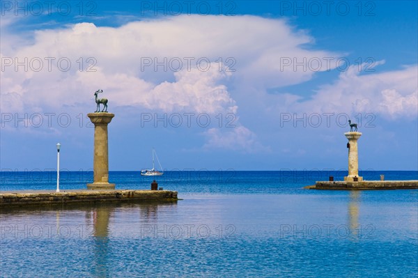 Greece, Rhodes, Deer statue in Mandraki Harbor.