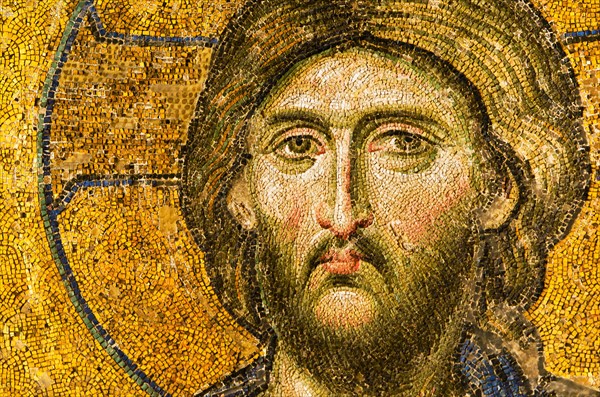 Turkey, Istanbul, Mosaic of Christ Pantocrator in Haghia Sophia Mosque .