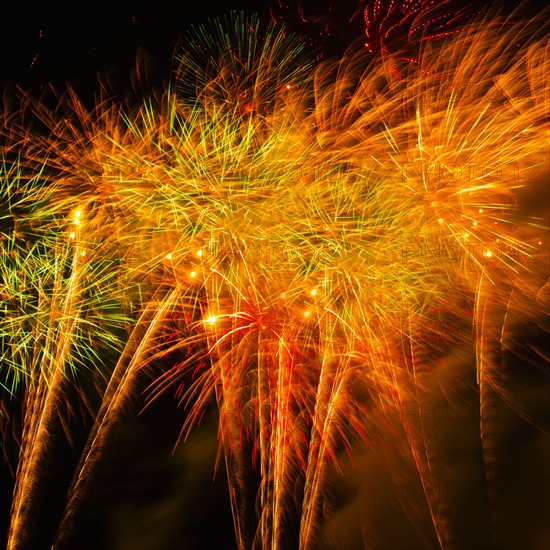 Fireworks explosion against night sky.