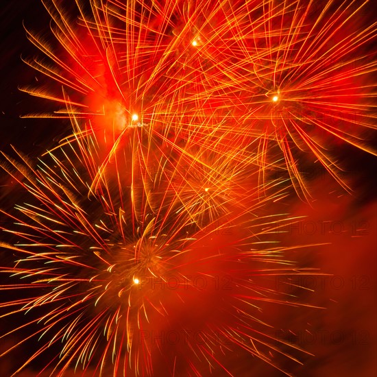 Fireworks explosion against night sky.