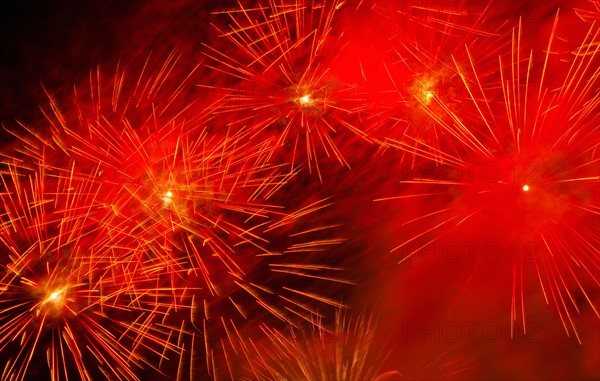 Fireworks explosion against night sky.