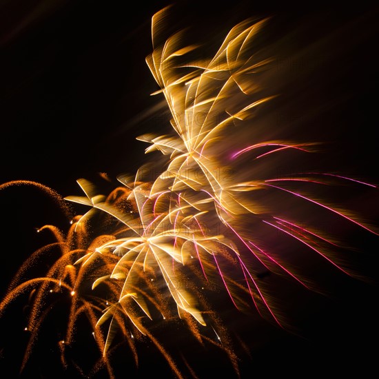 Fireworks explosion against night sky.