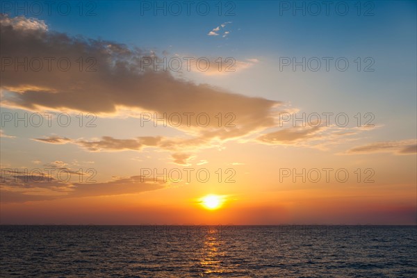 Greece, Aegean Sea horizon at sunrise.