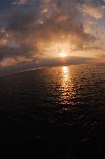 Aegean Sea horizon at sunset.