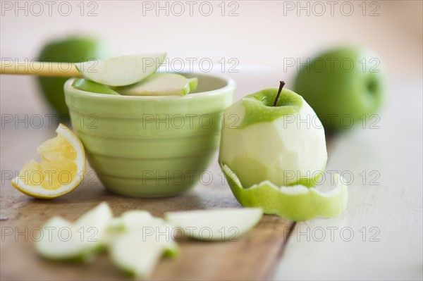 Fresh apples peeled for baking.