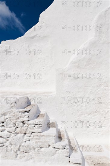 Greece, Cyclades Islands, Mykonos, Paraportiani church steps.