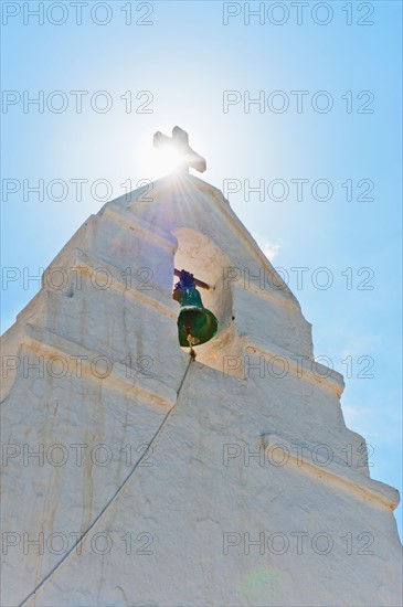 Greece, Cyclades Islands, Mykonos, Church bell tower.