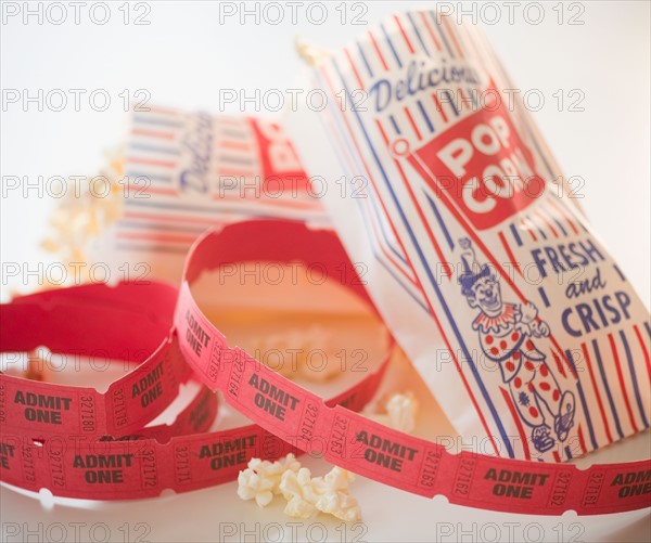 Close up of popcorn and tickets. Photo: Jamie Grill