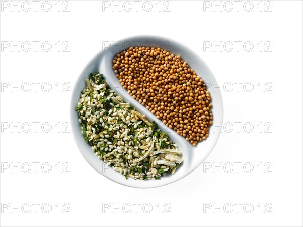 Studio shot of seeds in Yin and Yang shape. Photo : David Arky