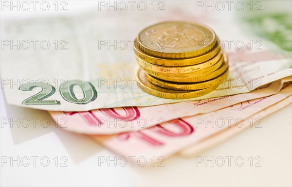 Turkish lira coins and banknotes.