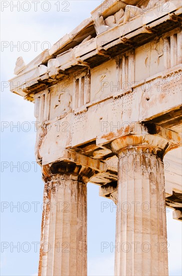 Greece, Athens, Acropolis, Doric columns of Parthenon.