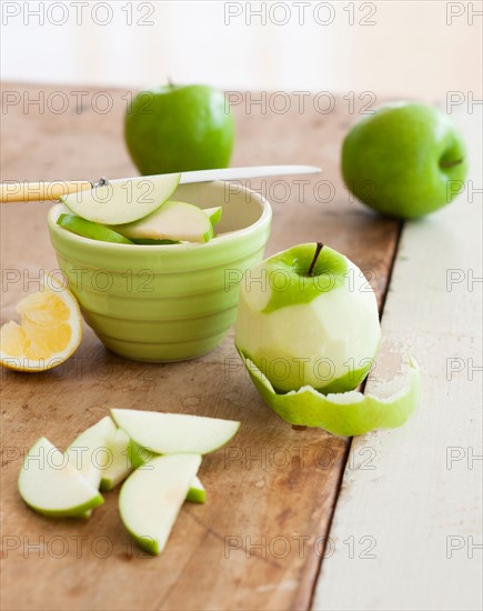 Apples being prepared for baking.