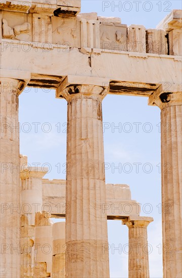 Greece, Athens, Acropolis, Doric columns of Parthenon.