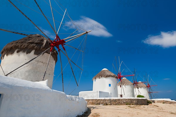 Greece, Cyclades Islands, Mykonos, Old windmills.