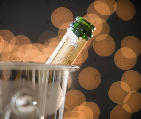 Close up of champagne in ice bucket. Photo : Jamie Grill