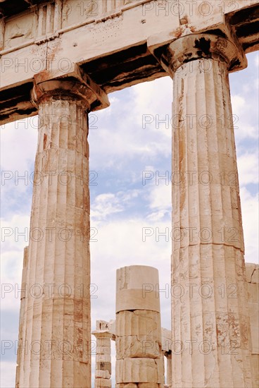 Greece, Athens, Acropolis, Doric columns of Parthenon.