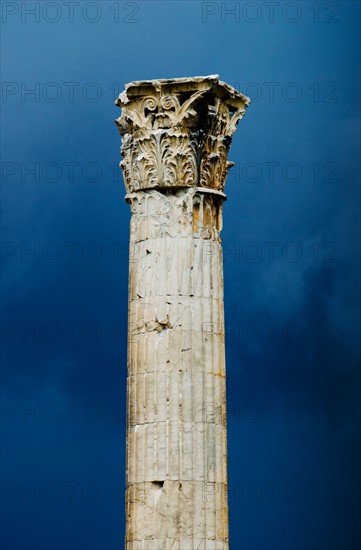 Greece, Athens, Corinthian column at Temple of Olympian Zeus.