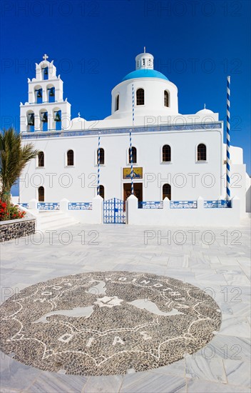 Greece, Cyclades Islands, Santorini, Oia, Church with stone mosaic.