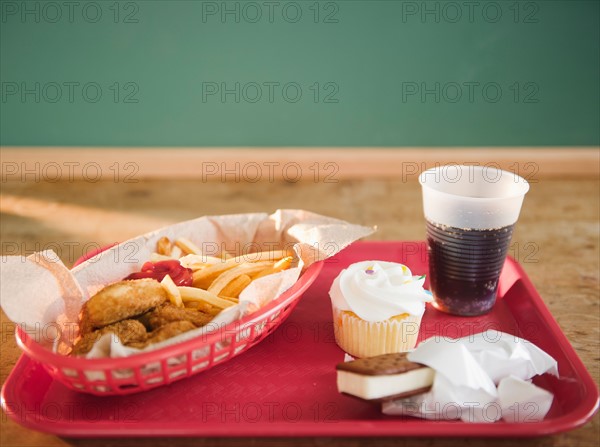 Close up of unhealthy meal on tray. Photo: Jamie Grill