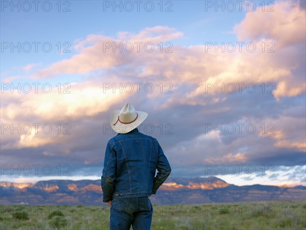 USA, Utah, Rear view of man standing in desert landscape. Photo : John Kelly