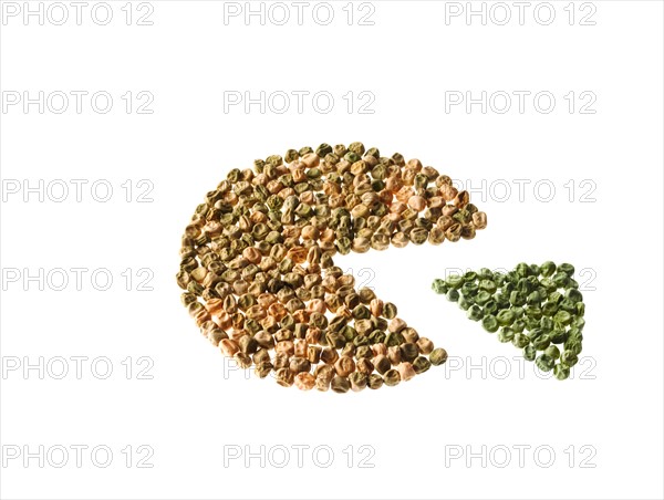 Studio shot of Pie Chart of Pea Seeds on white background. Photo: David Arky