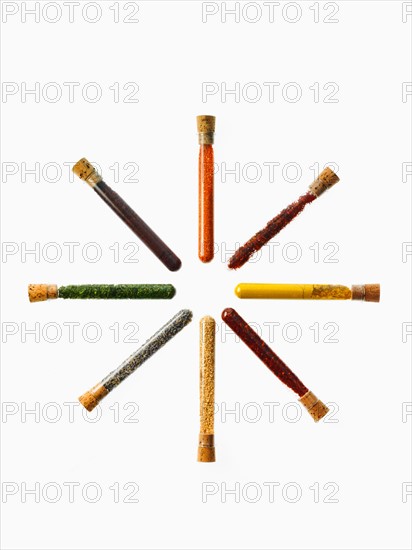 Studio shot of Test Tubes making Circle shape on white background. Photo : David Arky