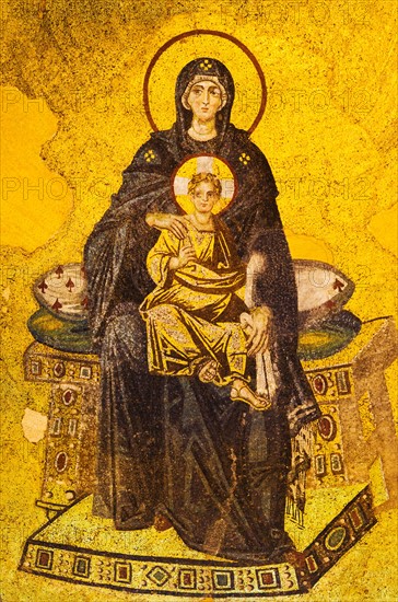 Turkey, Istanbul, Mosaic of Virgin mary and Jesus in Haghia Sophia Mosque .